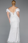 Robe Grande Taille Longue Perlé Blanc ABU5948