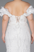 Robe Grande Taille Longue Perlé Blanc ABU5948