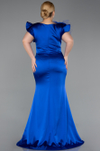 Robe De Soirée Grande Taille Satin Longue Bleu Saxe ABU5877