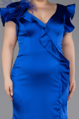Robe De Soirée Grande Taille Satin Longue Bleu Saxe ABU5877