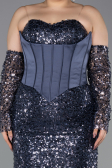 Robe De Soirée Grande Taille Longue Squameuse Anthracite ABU5928