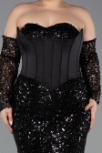 Robe De Soirée Grande Taille Longue Squameuse Noir ABU5928