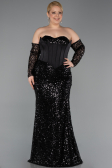 Robe De Soirée Grande Taille Longue Squameuse Noir ABU5928