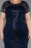 Robe De Invitation Grande Taille Courte Perlé Bleu Marine ABK2585