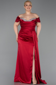 Robe De Fiançailles Grande Taille Satin Longue Rouge Bordeaux ABU3655