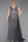 Robe de Soirée Grande Taille Longue Pierreux Anthracite ABU6024