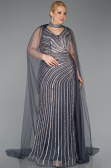 Robe de Soirée Grande Taille Longue Pierreux Anthracite ABU6024