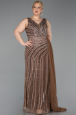 Robe de Soirée Grande Taille Longue Pierreux Cuivre ABU6024