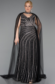 Robe de Soirée Grande Taille Longue Pierreux Noir ABU6024