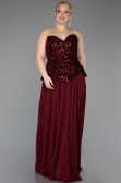 Robe De Soirée Grande Taille Longue Mousseline Rouge Bordeaux ABU5940