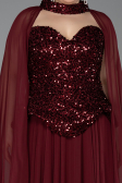 Robe De Soirée Grande Taille Longue Mousseline Rouge Bordeaux ABU5940