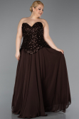 Robe De Soirée Grande Taille Longue Mousseline Brun ABU5940