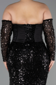 Robe De Soirée Grande Taille Longue Squameuse Noir ABU5928