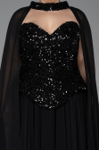 Robe De Soirée Grande Taille Longue Mousseline Noir ABU5940