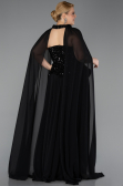 Robe De Soirée Grande Taille Longue Mousseline Noir ABU5940