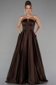 Robe De Soirée Satin Longue Brun ABU5105