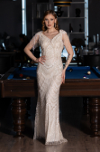 Robe de Soirée Longue Perlé Beige ABU5959