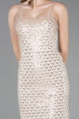 Robe de Soirée Longue Squameuse Beige ABU6039
