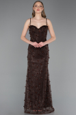 Robe de Soirée Longue Dantelle Brun ABU6040