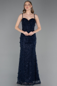 Robe de Soirée Longue Dantelle Bleu Marine ABU6040