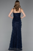 Robe de Soirée Longue Dantelle Bleu Marine ABU6040