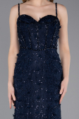 Robe de Soirée Longue Dantelle Bleu Marine ABU6040