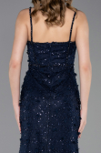 Robe de Soirée Longue Dantelle Bleu Marine ABU6040