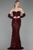 Robe de Soirée Longue Squameuse Rouge Bordeaux ABU6041
