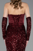 Robe de Soirée Longue Squameuse Rouge Bordeaux ABU6041