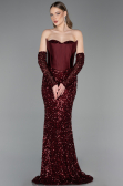 Robe de Soirée Longue Squameuse Rouge Bordeaux ABU6041