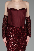 Robe de Soirée Longue Squameuse Rouge Bordeaux ABU6041
