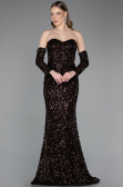 Robe de Soirée Longue Squameuse Brun ABU6041