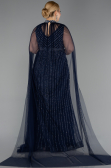 Robe de Soirée Grande Taille Longue Pierreux Bleu Marine ABU6024