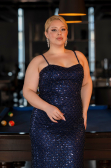 Robe Grande Taille Longue Squameuse Bleu Marine ABU6021