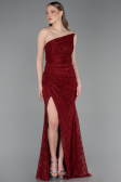 Robe de Soirée Longue Dantelle Rouge Bordeaux ABU6050