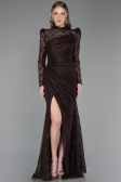 Robe de Soirée Longue Dantelle Brun ABU6050
