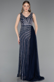 Robe de Soirée Longue Pierreux Bleu Marine ABU6052
