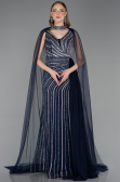 Robe de Soirée Longue Pierreux Bleu Marine ABU6052