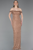 Robe de Soirée Longue Perlé Cuivre ABU6057