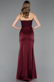 Robe de Soirée Longue Satin Rouge Bordeaux ABU6061