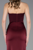 Robe de Soirée Longue Satin Rouge Bordeaux ABU6061