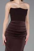 Robe de Soirée Longue Satin Brun foncé ABU6061