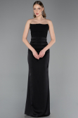 Robe de Soirée Longue Satin Noir ABU6061