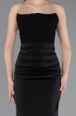 Robe de Soirée Longue Satin Noir ABU6061