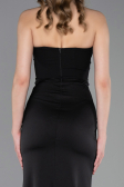 Robe de Soirée Longue Satin Noir ABU6061