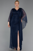 Robe De Soirée Grande Taille Longue Dantelle Bleu Marine ABU6065