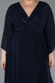 Robe de Soirée Grande Taille Longue Mousseline Bleu Marine ABU6067