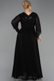 Robe de Soirée Grande Taille Longue Mousseline Noir ABU6067
