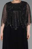 Robe de Soirée Grande Taille Longue Mousseline Noir ABU6012
