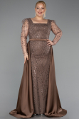 Robe De Fiançailles Grande Taille Perlé Longue Brun ABU4761